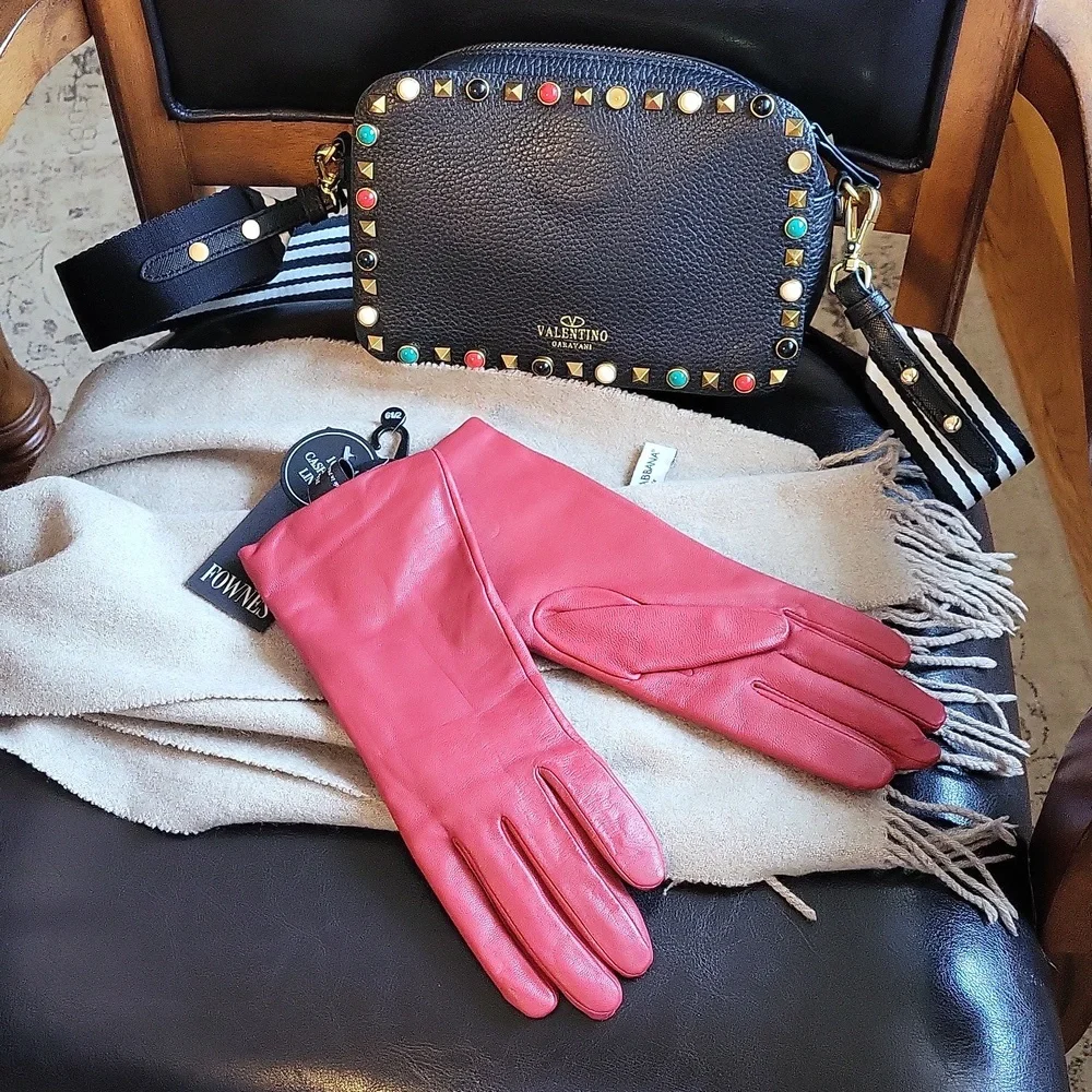 Nwt Fownes brothers leather gloves,cashmere lined, cherry,6.5
